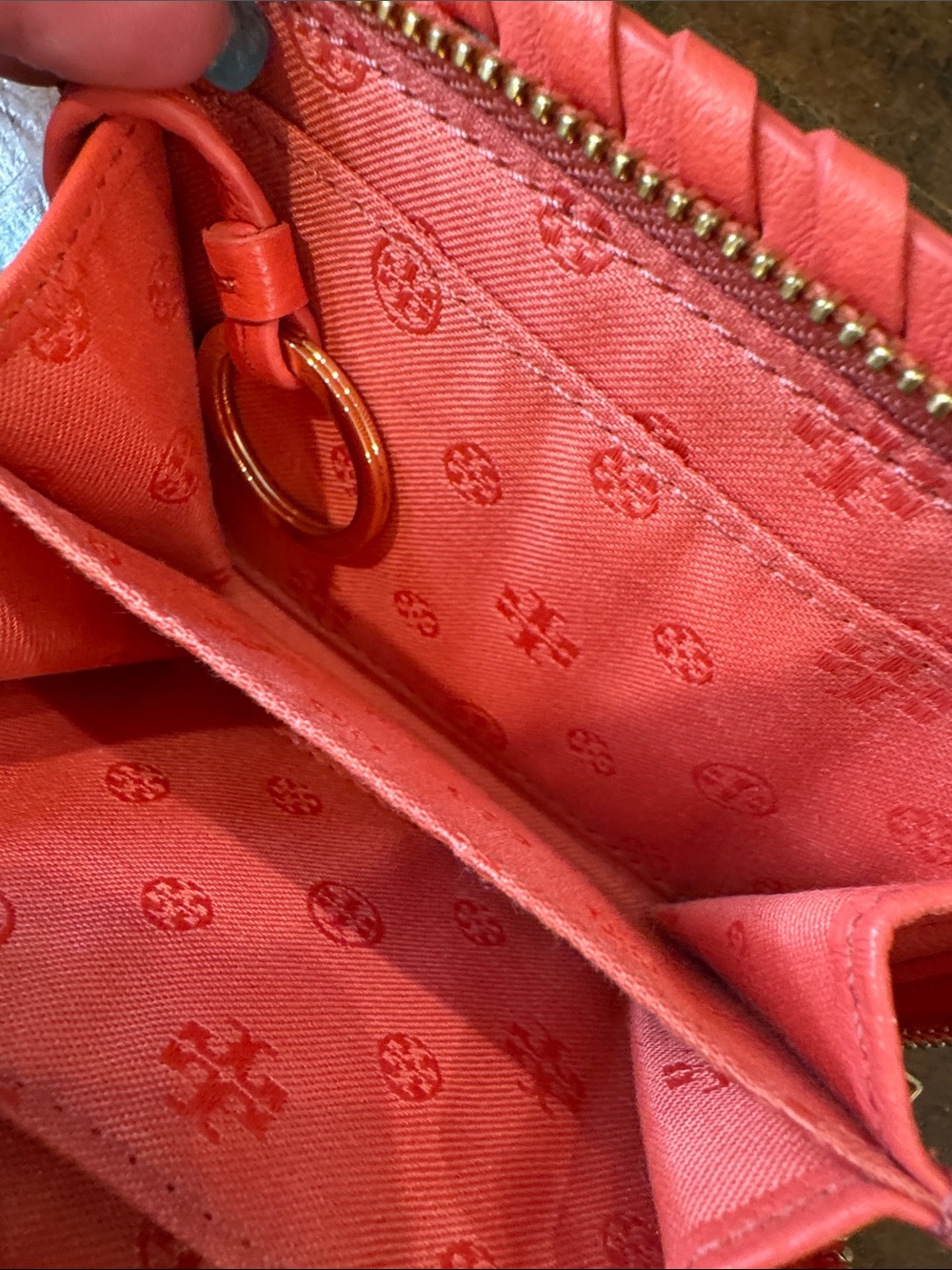 Tory Burch Coral Pebbled Leather Whipstitch Wallet - Picture 8 of 8